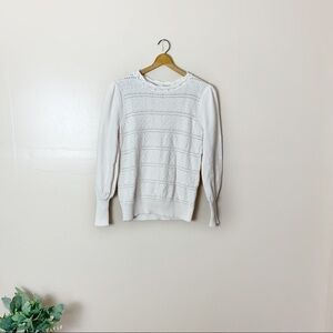 [Loft] White Cottage Core Cut Out Detail Long Sleeve Sweater